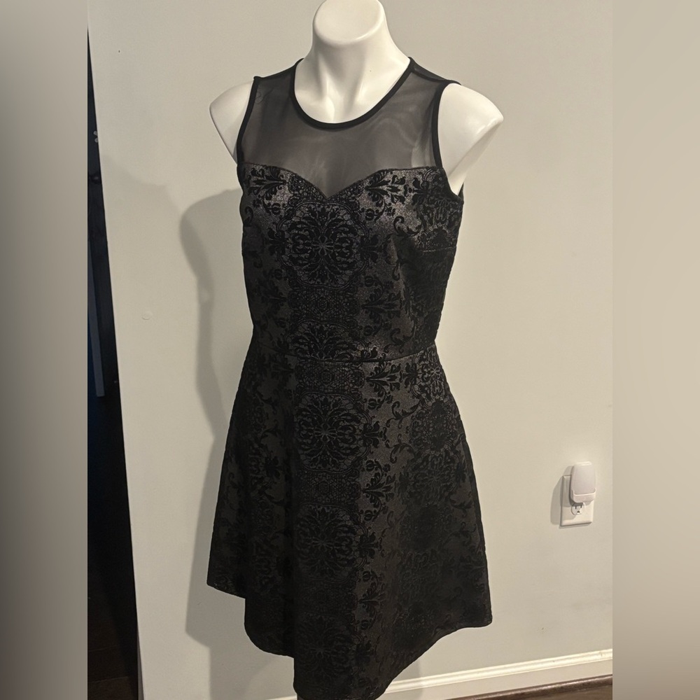 Maurices Black Velvety Patterned Mini Dress
